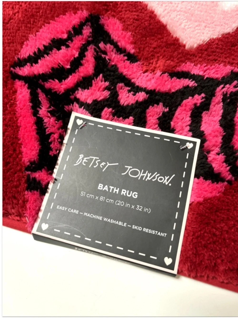 Betsey Johnson Bath Rug 20x32 Hearts Spiderweb Gothic Halloween Red Pink NWT